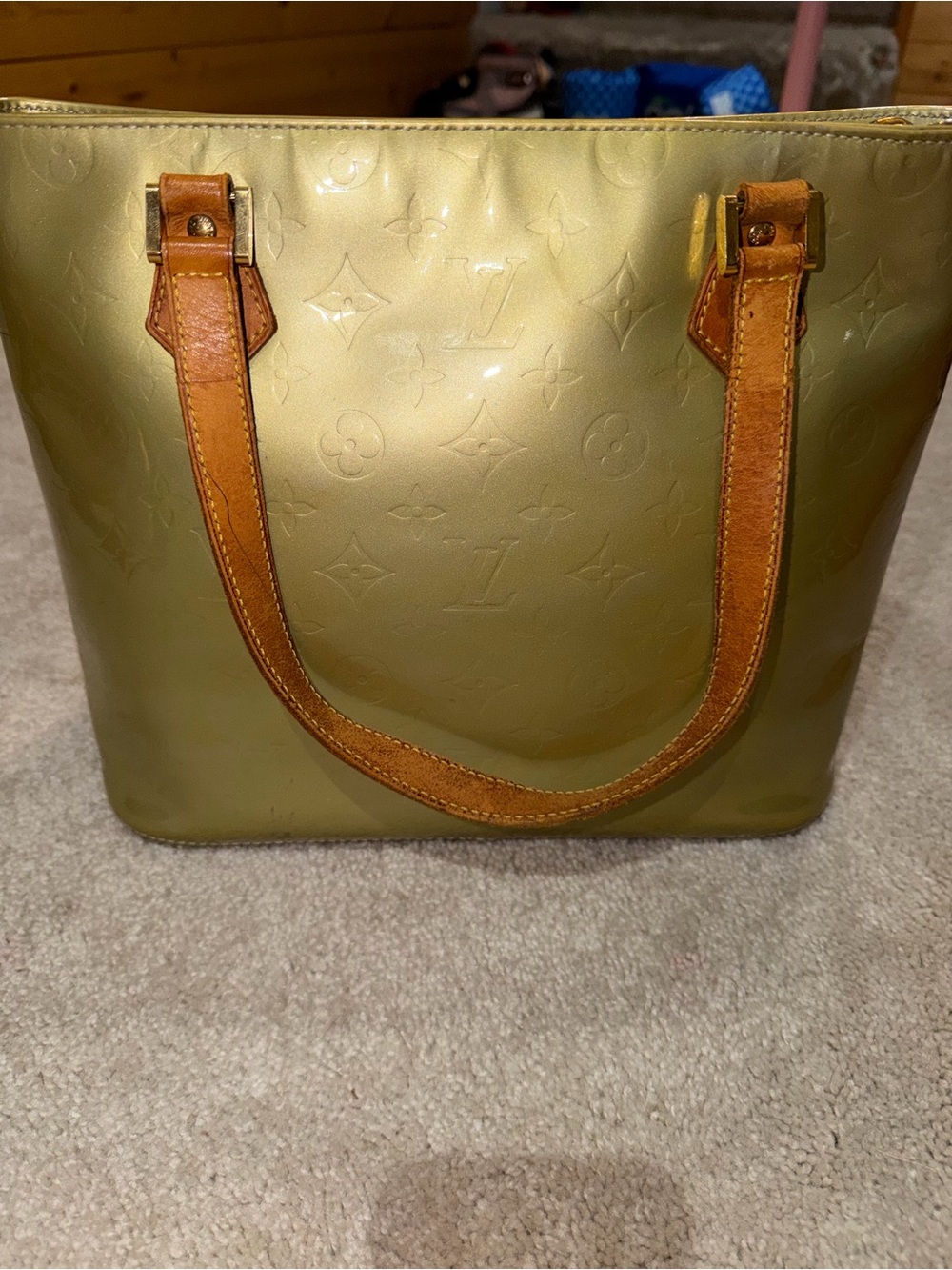 Louis Vuitton Olive Green Vernis Leather Tote